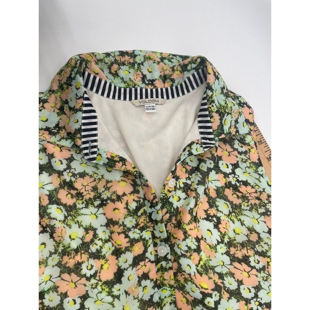 Volcom Mini Dress Womens Small Green Floral Sleeveless Cottagecore Pastel Artsy - Picture 10 of 10